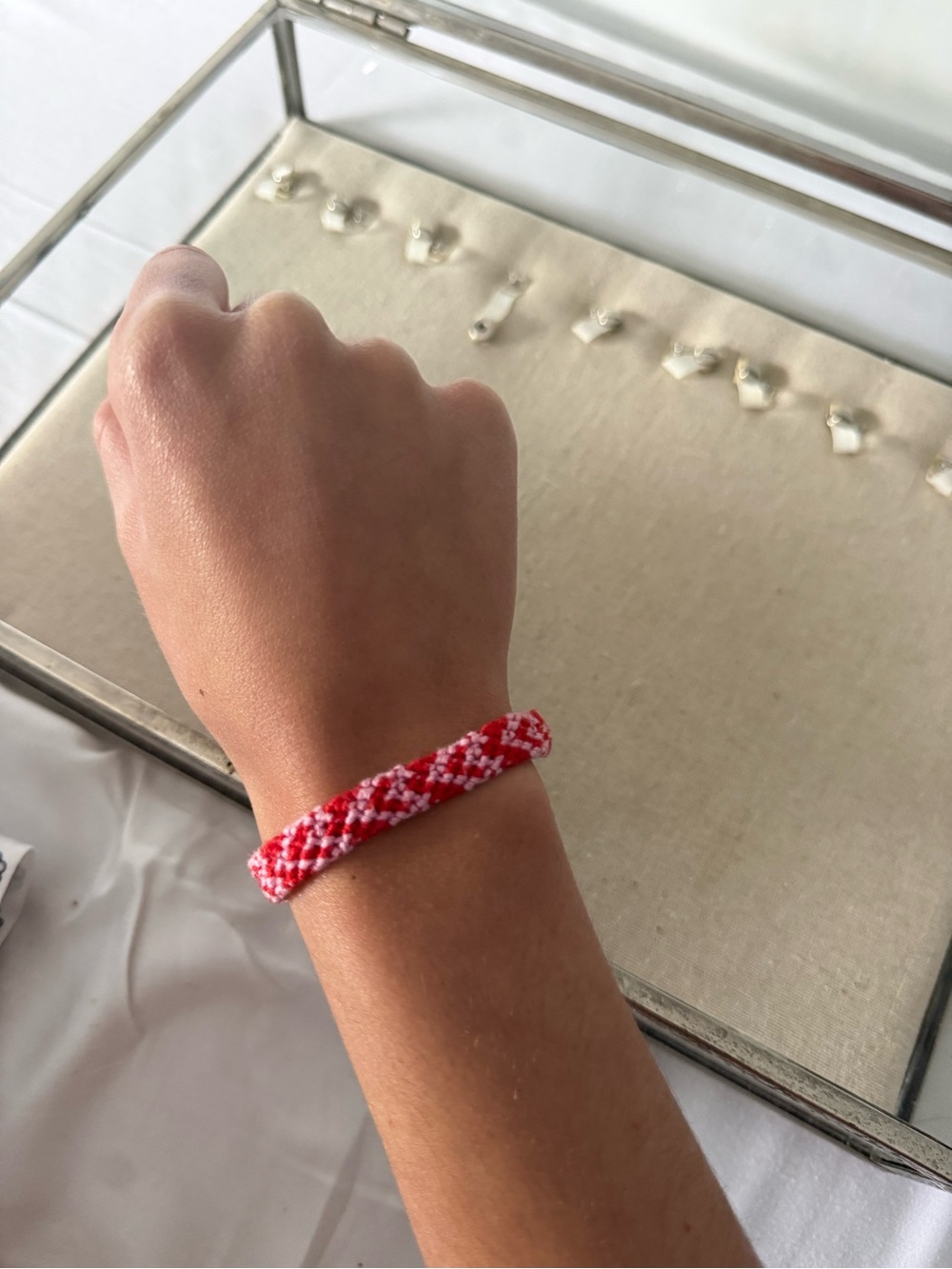 Handmade Red & Pink Heart Woven Friendship Bracelet
